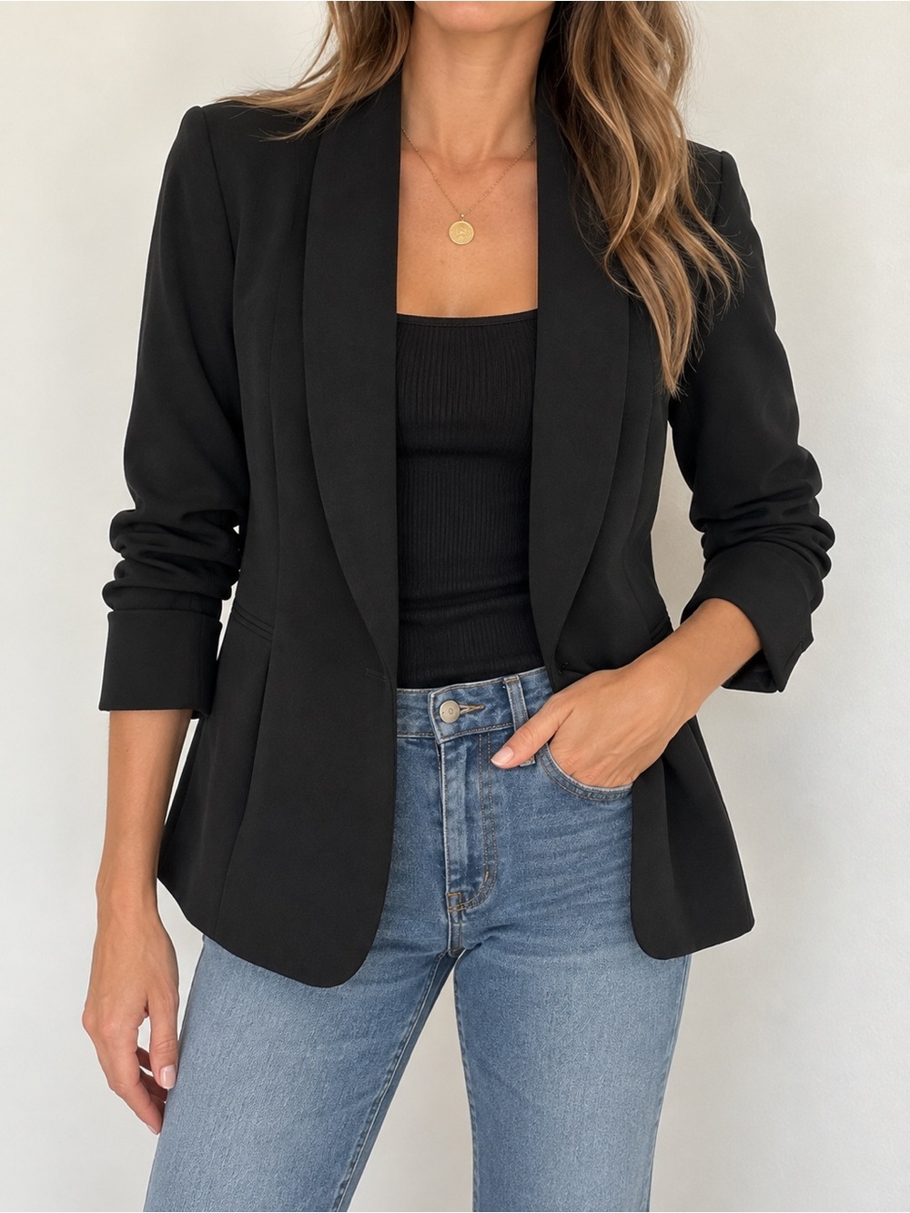 H&M Black Long Lined Slouch Sleeve Blazer Size XS